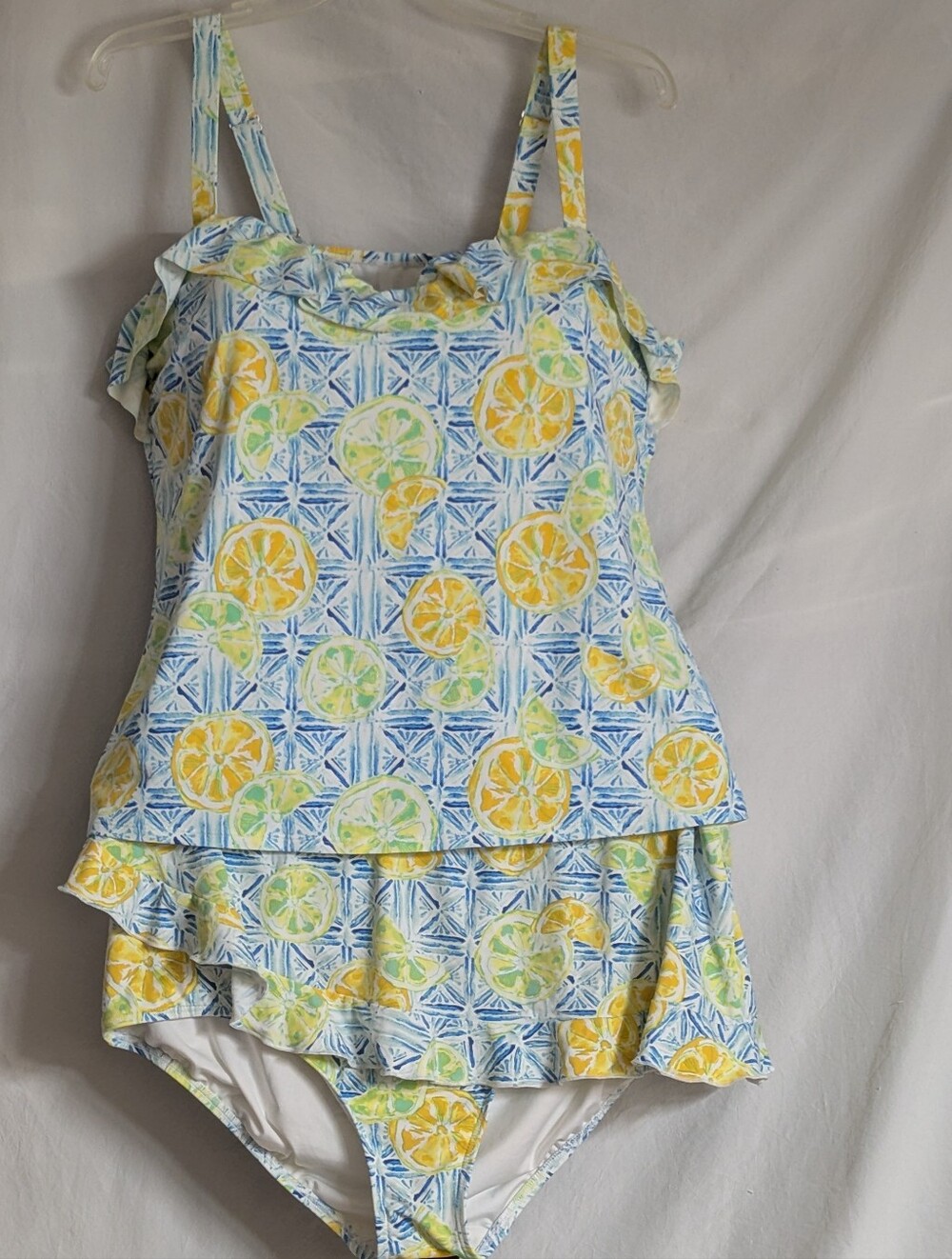 Lands End Tankini Yellow Blue Plus Size Padded Underwire Bra  Size 20/22W New